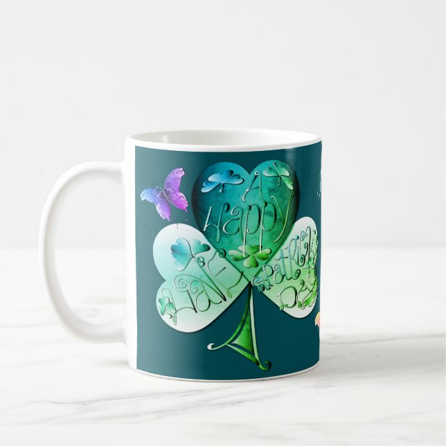 "Have a Happy St. Patrick's Day" Shamrock Coffee Mug (Left)