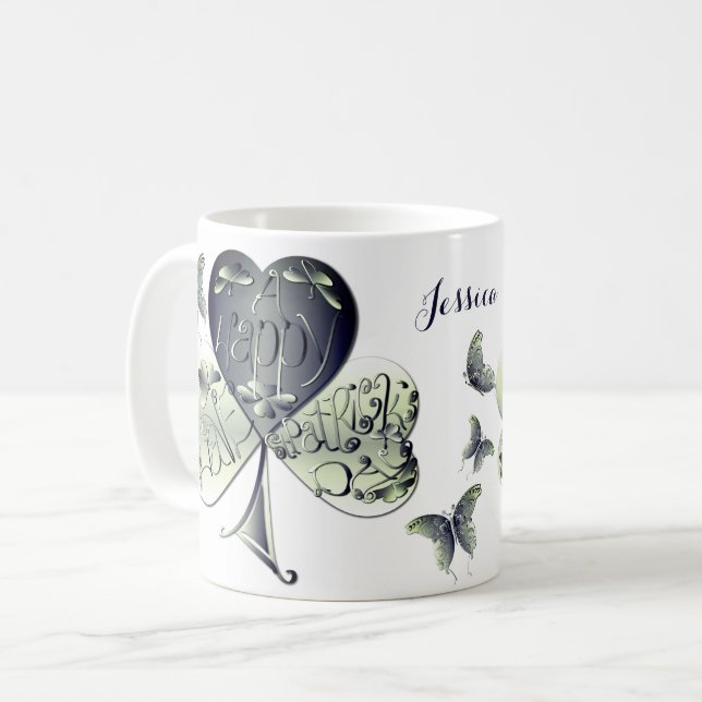 "Have a Happy St. Patrick's Day" Shamrock Coffee Mug (Front Left)