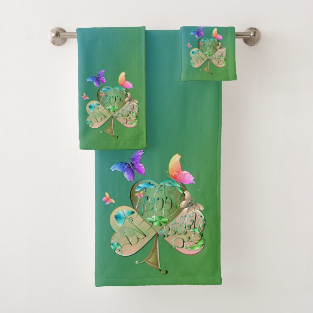 "Have a Happy St. Patrick's Day " Shamrock Towel (Insitu)