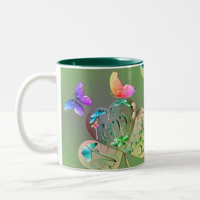 "Have a Happy St. Patrick's" Shamrocks   Two-Tone Coffee Mug (Left)