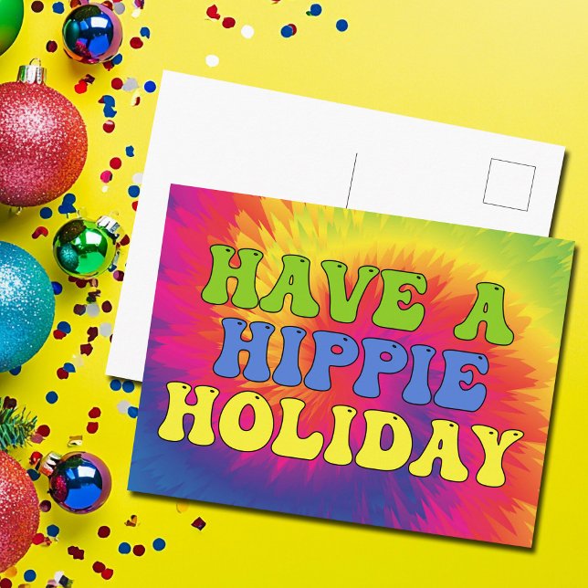 Have a Hippie Holiday Tie Dye Cute Colourful 70s Postcard (Creator Uploaded)