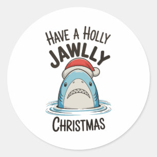 Have A Holly Jawlly Christmas Shark Santa Hat Classic Round Sticker
