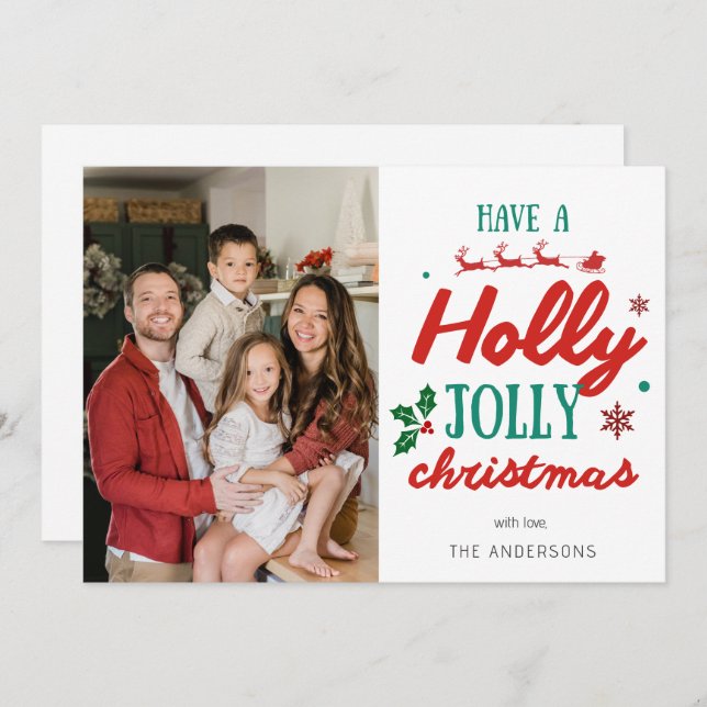 Have a Holly Jolly Christmas Family Photo Holiday Card (Front/Back)