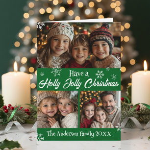 Have A Holly Jolly Christmas Green Family Photo Holiday Card