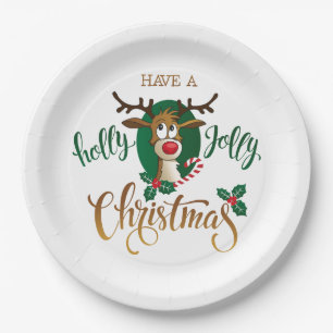 Have A Holly Jolly Christmas Reindeer Holidays Paper Plate