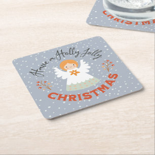 Have a Holly Jolly Christmas Square Paper Coaster