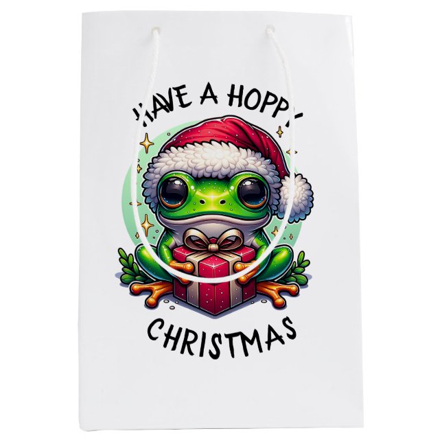Have a Hoppy Christmas | Frog Pun Medium Gift Bag (Front)