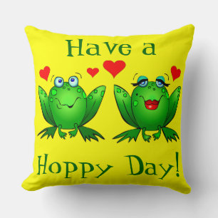 Have a Hoppy Day Cute Cartoon Frogs Cushion