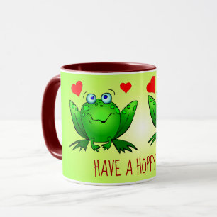 Have a Hoppy Day Fun Cute Cartoon Frogs Hearts Mug