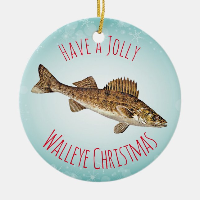 "Have a Jolly Walleye Christmas" Ceramic Tree Decoration (Front)