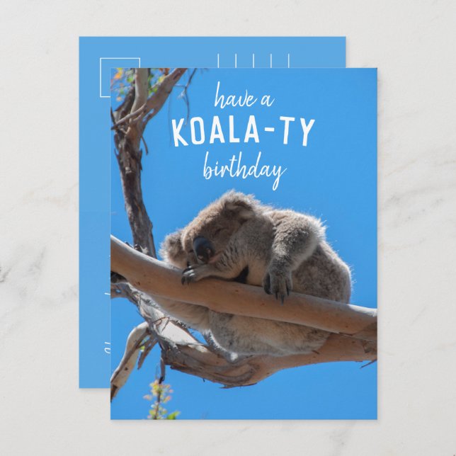 Have a Koala-ty Birthday, Funny Blue Postcard (Front/Back)