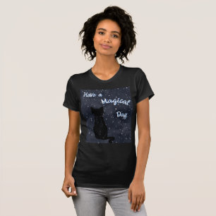 Have a Magical Day Black Cat Blue Stars T-Shirt