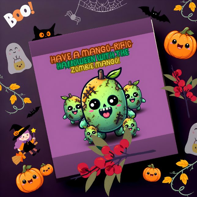 Have a mango-rific Halloween with the zombie mango Holiday Card (Have a Mango-Rific Halloween with Zombie Mango cute design)
