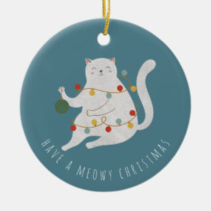 Have a Meowy Christmas Fairy Lights Cat Ceramic Tree Decoration