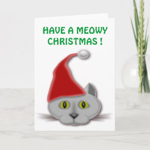 "HAVE A MEOWY CHRISTMAS" SANTA CAT GREETING CARD