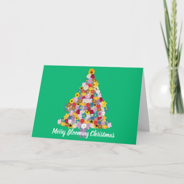Have a Merry Blooming Christmas Floral Tree Holiday Card (Front)