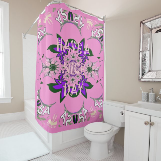 Have a Nice Day baby pink floral purple motif Shower Curtain (In Situ)