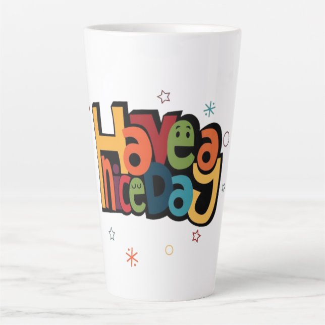 "Have a Nice Day" Retro Tall Latte Mug with Stars  (Front)