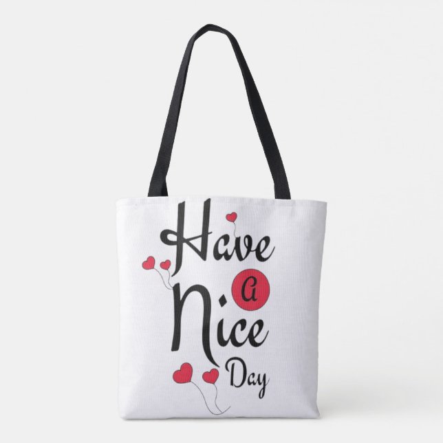 Have a Nice Day Typography with Heart Balloons Tote Bag (Back)