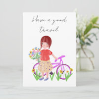 Have a nice trip, postcard. Cartoon girl with a bi
