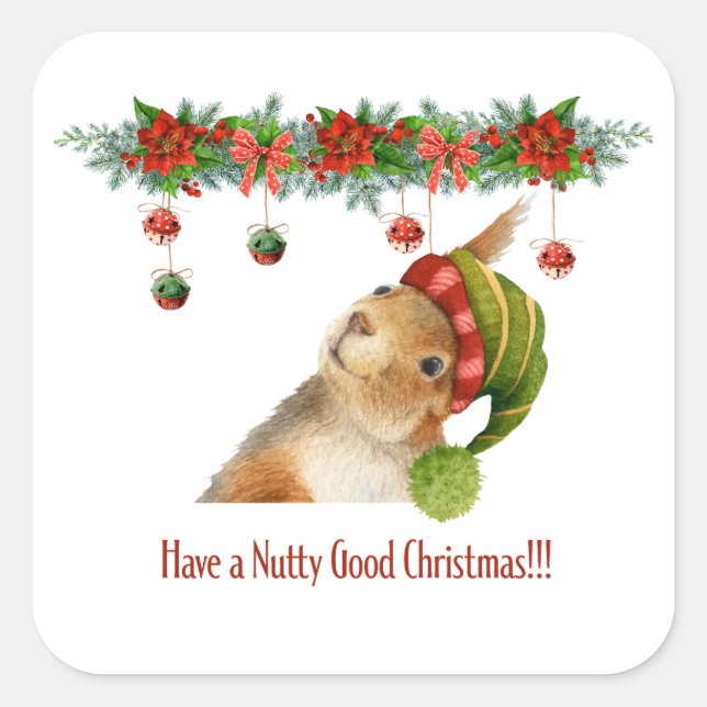 Have a Nutty Good Christmas Squirrel Holiday Square Sticker (Front)