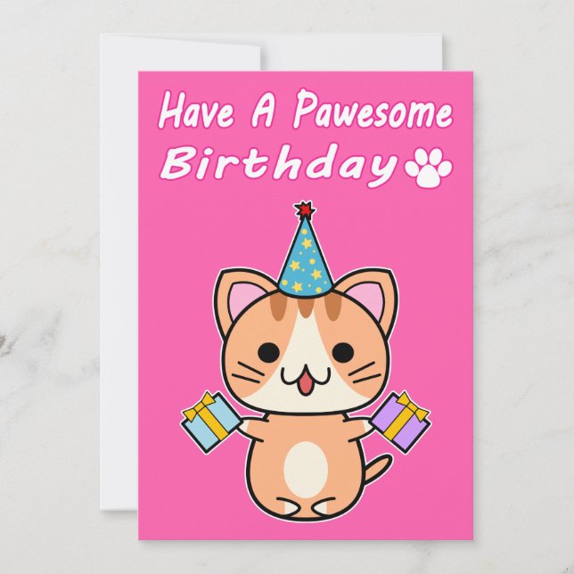 Have A Pawesome Birthday - Ginger Tabby Cat (Front)