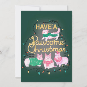 Have A Pawsome Christmas Festive Corgi Invitation