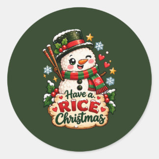 Have a Rice Christmas Kawaii Sushi Snowman Classic Round Sticker