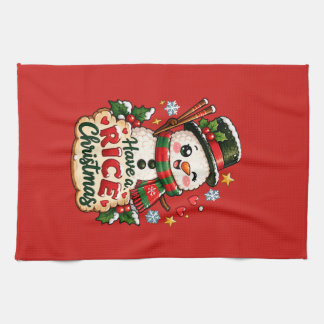 Have a Rice Christmas Kawaii Sushi Snowman Tea Towel