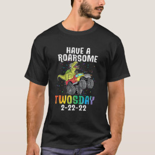 Have A Roarsome Twosday 2-22-22 Dinosaur Boys Kids T-Shirt