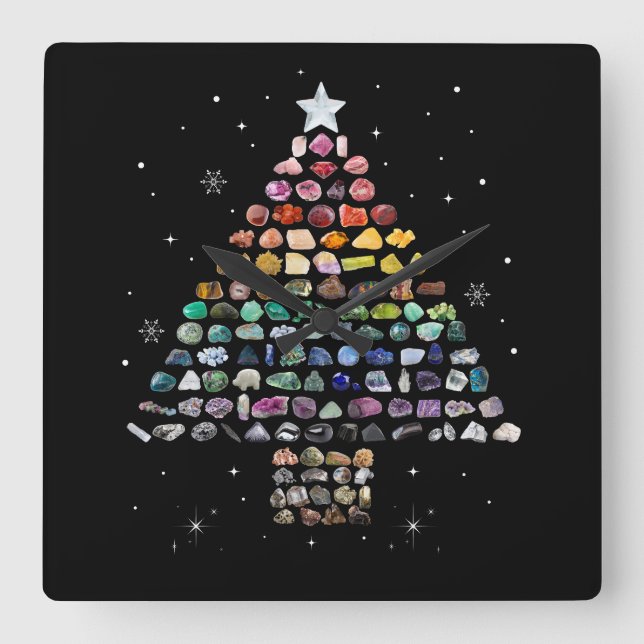 Have A Rockin Christmas Crystal Gem Tree Rockhound Square Wall Clock (Front)