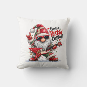 Have a Rockin' Christmas Guitar Gnome Cushion
