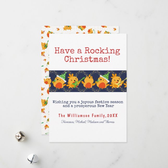 Have A Rocking Christmas Singing Robin Custom Holiday Card (Front/Back In Situ)