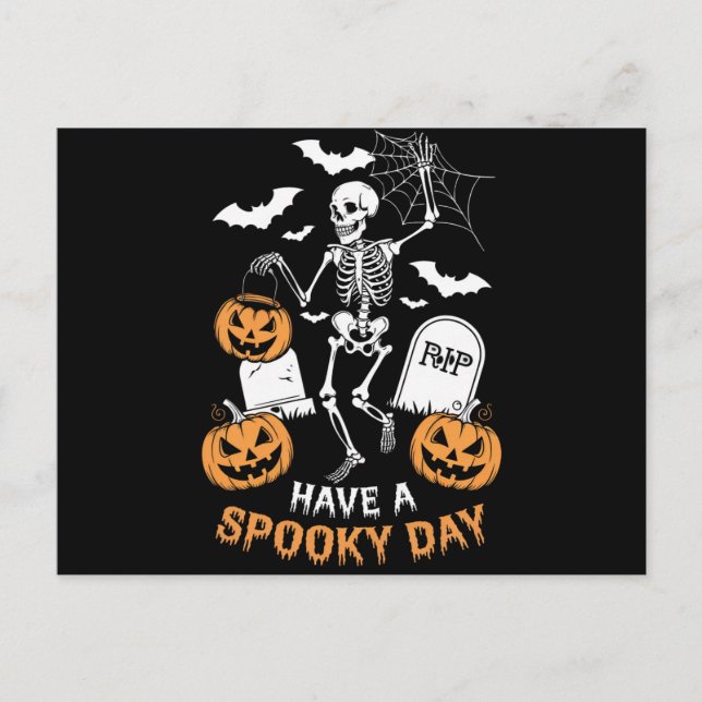 Have A Spooky Day Halloween Witch Gift Skeleton  Postcard (Front)
