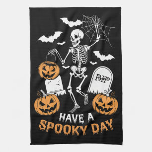 Have A Spooky Day Halloween Witch Gift Skeleton  Tea Towel