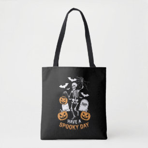 Have A Spooky Day Halloween Witch Gift Skeleton Tote Bag