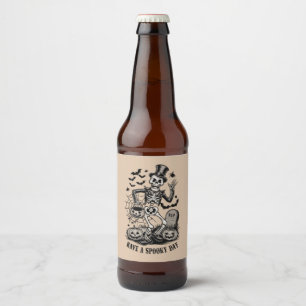 Have a spooky Day Halloween Witch Skeleton  Beer Bottle Label
