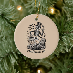Have a spooky Day Halloween Witch Skeleton  Ceramic Tree Decoration