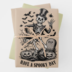 Have a spooky Day Halloween Witch Skeleton  Wrapping Paper Sheet
