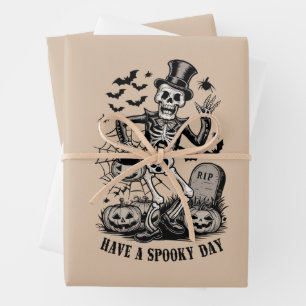 Have a spooky Day Halloween Witch Skeleton  Wrapping Paper Sheet