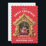 Have a Sweet Christmas | Gingerbread House Photo Holiday Card<br><div class="desc">This fun Christmas photo card features an AI generated candy covered Gingerbread photo frame that is perfect to highlight your favourite holiday photo. There is a red-on-red striped background. There is curved type that says "Have a Sweet Christmas" on the top. Below the photo is a place to personalise with...</div>
