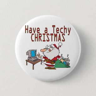have a techy christmas computer geek santa 6 cm round badge