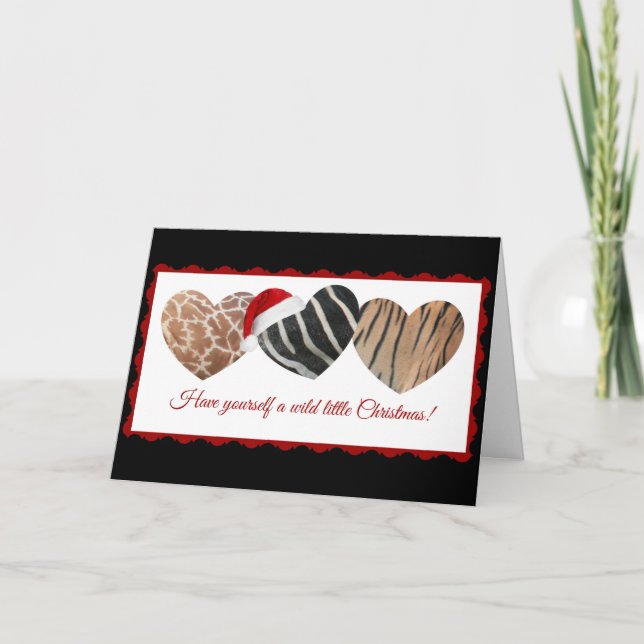 Have a wild Christmas (animal print hearts) Holiday Card (Front)