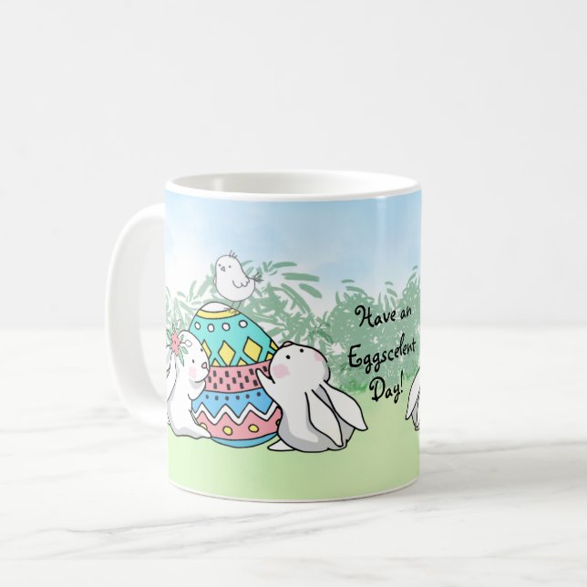 Have an eggscelent day bunnies coffee mug (Front Left)