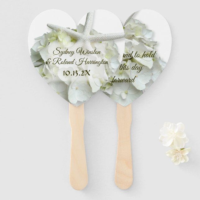 Have and Hold Sea Star Hydrangea White Wedding Han Hand Fan (Front and Back)