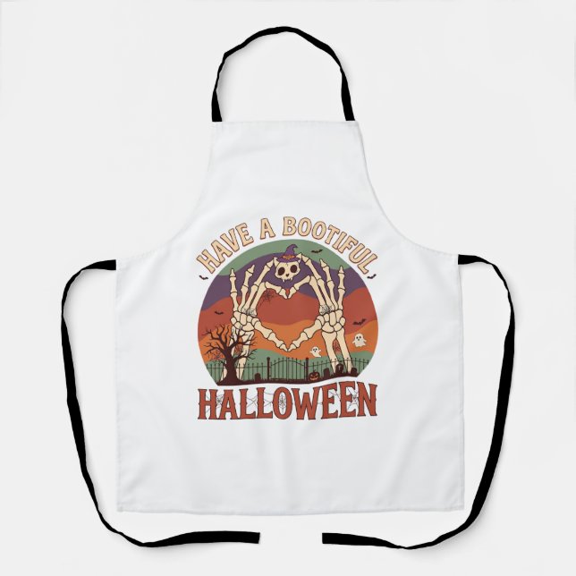 Have Bootiful Halloween Skeleton Hands Cat Skull W Apron (Front)