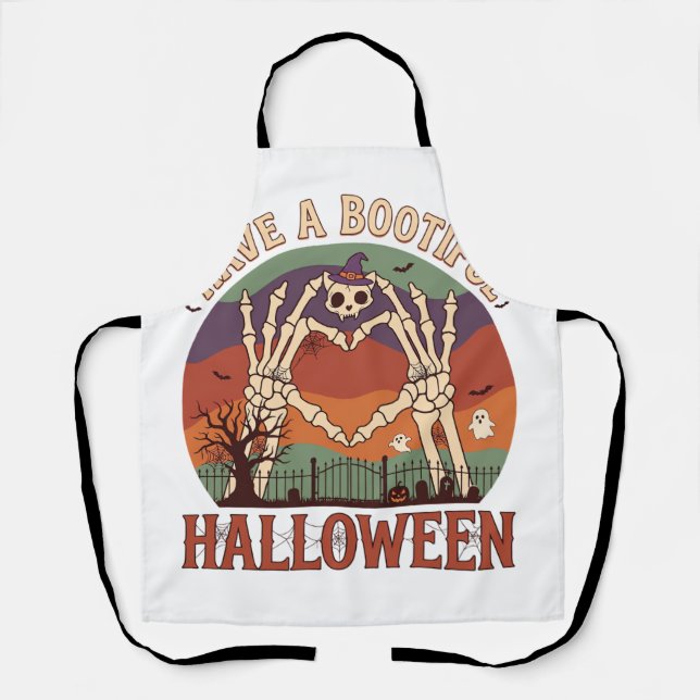 Have Bootiful Halloween Skeleton Hands Cat Skull W Apron (Front)