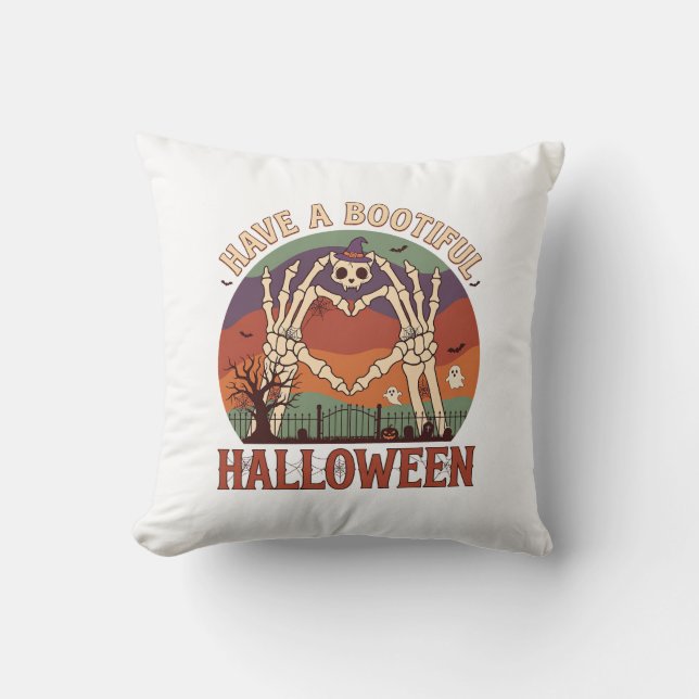Have Bootiful Halloween Skeleton Hands Cat Skull W Cushion (Front)