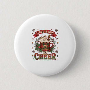Have Cup Cheer Christmas Plaid Mug Hot Cocoa Snowm 6 Cm Round Badge