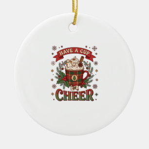 Have Cup Cheer Christmas Plaid Mug Hot Cocoa Snowm Ceramic Tree Decoration